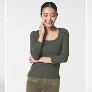 Spanx Stretch Rib Long-sleeve Top in midnight olive
